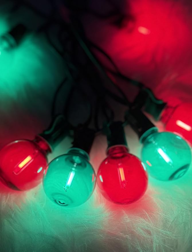 G40 LED Outdoor Christmas String Lights, 25FT Hanging Globe String Light | 25+2 Shatterproof Clear Red Green Lights, Connectable, Waterproof Patio Lights for Balcony Pergola Decor, Green Wire