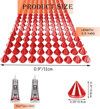 0.5 Yard Spike for Crafts Stude for Clothing, Red Spike Stud with Glue, Cone Flatback Plastic Trim Mesh for Holloween Party Decoration Costume DIY Crafts