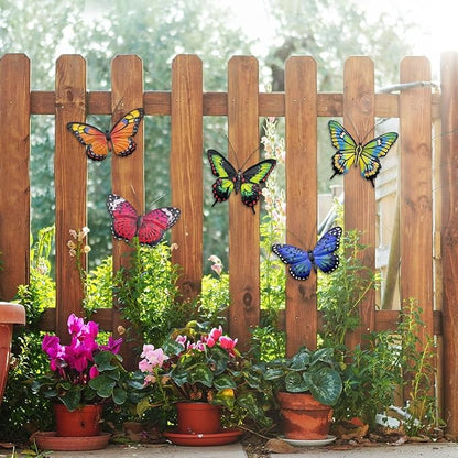 EOORAU Metal Butterfly Wall Decor - 5 Pcs 3D Lifelike Metal Butterflies Outdoor Wall Art Sculpture Hanging Decorations for Outside Fence Yard Patio Garden Exterior Decorations