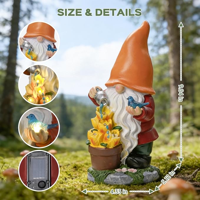 Solar Gnome Statue Outdoor Decor for Mother's Day,Gnome Figurines with Flower LED Light for Garden Decorations for Patio Lawn Balcony Garden,Housewarming Gifts for Women Mom