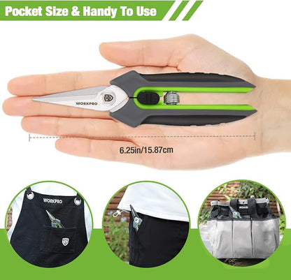 WORKPRO Pruning Shears,6.25'' Gardening Hand Scissors with Sheath,Stainless Steel Straight Blade Hand Pruner for Precision Pruning and Trimming