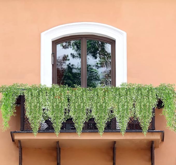 RECUTMS Faux Vines Hanging Flowers Artificial Hanging Plants 4Pcs Fake Hanging Fern Vines Greenery for Summer Spring Indoor Outdoor Garden Wedding Patio Wall Graduation Party Decoration(White)