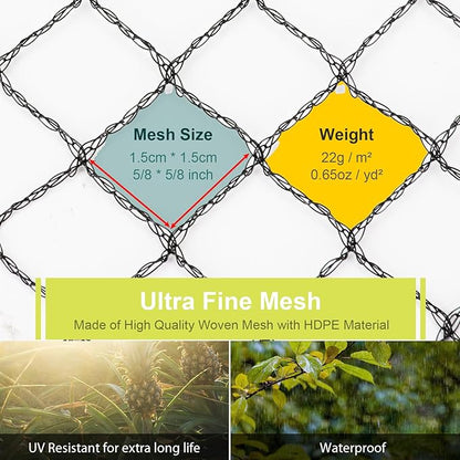 Bird Netting for Garden - 28 x 30 FT Heavy Duty Anti Bird Netting Mesh with Ties and Landscape Staples for Vegetable, Fruit Trees & Other Plants, Lasting Against Birds Deer Squirrels and Poultry