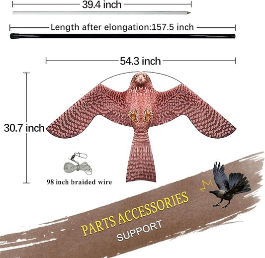 Bird Hawk Flying Kite with Pole Crops Farm Protector Bird Scarer Flying Kite with 4m Pole-Style A