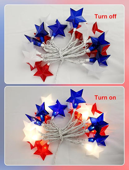 12Ft 4th of July String Lights, 20L LED Red White and Blue Star Lights Plug in for Patriotic Home Porch Mantel Classroom Backyard Tree Decor, Independence Day Decorations, Indoor and Outdoor Use