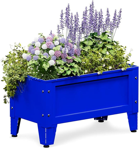 PROXRACER Elevated Metal Planter Box Stand Heavy Duty Raised Garden Bed for Vegetables Flowers Herbs Indoor Outdoor Use, Deep Blue