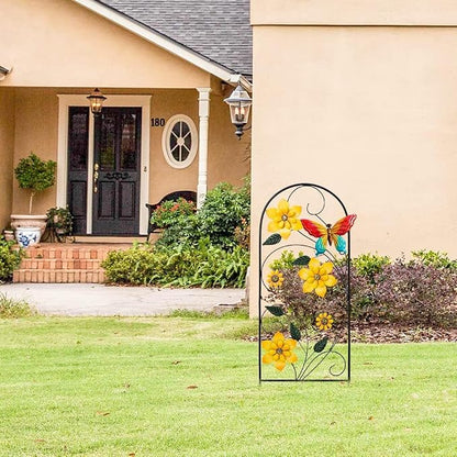 YEAHOME Garden Decor for Outside, 33" Flower Butterflies Decorative Garden Stakes for Spring Garden Decor, Metal Yard Art Stakes for Outdoor Lawn Backyard Porch Decorations