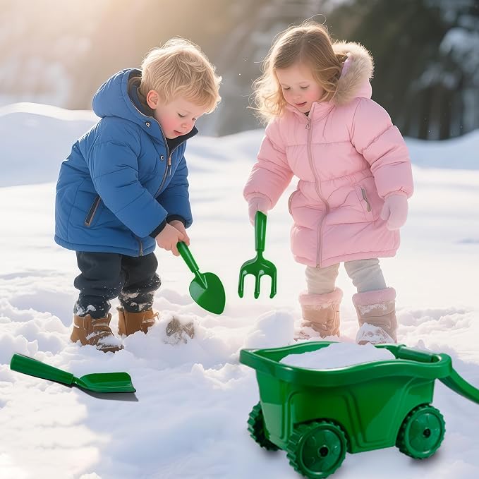 Kids Gardening Tools with Outdoor Yard Wheelbarrow Set Toys, Ages 3+ | Shovel Rake and Trowel, Summer Outdoor Weeds Yard Digging Play, Easter Birthday Gift for Boys Girls Age 3+Years Old