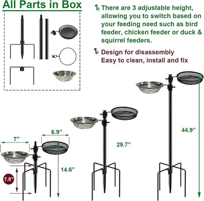 CQAIRIOU Standing Bird Feeder Tray,Open Platform Bird Feeding Mesh Seed Tray with Adjustable Heavy Duty Stand Birds Feeder Pole for Outside Wild Birds in Garden Backyard