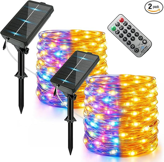 Solar Fairy String Lights 2 Pack Outdoor Remote Total 79FT 240LED Warm Multicolor 11 Mode Solar Powered Waterproof Copper Wire Twinkle String Light for Christmas Garden Tree Wedding Yard Decoration