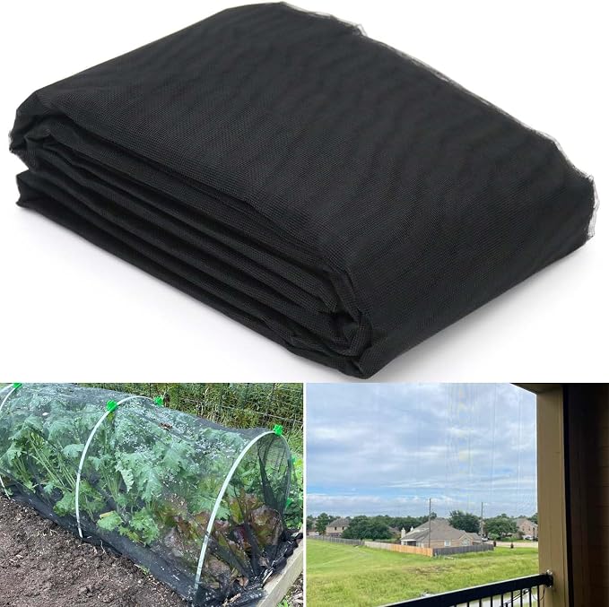 Mosquito Net Stronger PP Nanocomposite Garden Netting - 10 x 33ft Clear View Bird Insect Bug Barrier Mesh Screen for Patio Porch Balcony Apartments Raised Beds Protection, Black 33% Shade Rate