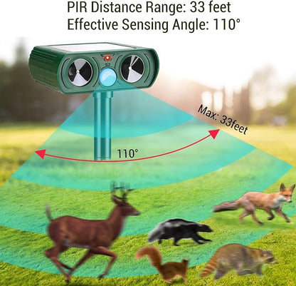 2 Pack Solar Ultrasonic Animal Repellent Deer Repellent Devices Cat Repellent Outdoor Motion Activated Rabbit Squirrel Repellent Waterproof for Yard, Farm, Garden