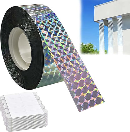 Bird Scare Reflective Tape 328feet Double-Sided Bird Scare Tape with 100PCS Adhesive Tapes Swallow Shield Reflective Ribbon Tape to Repelling Sparrows, Woodpeckers for Gardens, Farms, Orchards