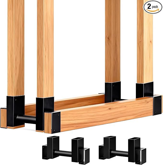 AMAGABELI GARDEN & HOME Set of 2pack Firewood Rack Brackets Outdoor Heavy Fireplace Wood Storage Holder Kit Adjustable to Any Length Height Fireplace Lumber Wood Rack Pile Stacker Steel Black