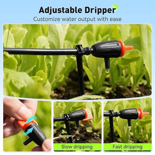 RAINPOINT Quick-Connect 1/4 Drip Irrigation Tubing Adjustable Water Flow Rate Accessories Kit/Expansion Kit Pack for Extra 10 Plants, Dripline Tubing (ID: 1/6” / 4mm & OD: 1/4” / 6mm)