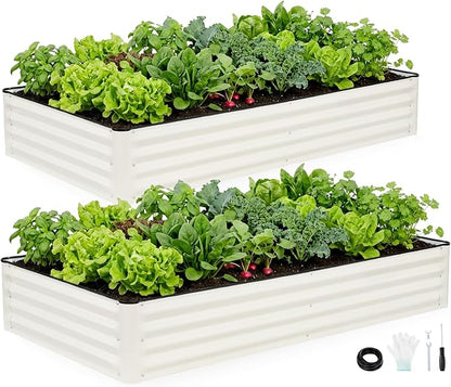 INNO STAGE Galvanized Raised Garden Bed Kits, 6x3x1ft Metal Raised Garden Beds Outdoor, Large Steel Raised Planter Bed with Gloves for Vegetables & Flowers Patio Ground Planter Box (White, 2PCS)