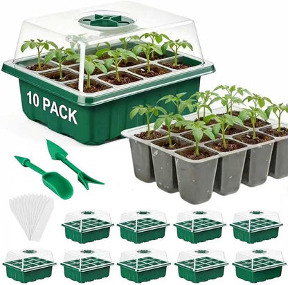10 Pcks Seed Starter Tray 120 Cells Seed Starter Kit with Humidity Dome, Seed StartingTrays for Seed Seedling Planting Starter, Mini Greenhouse Plant Germination Trays（Green）