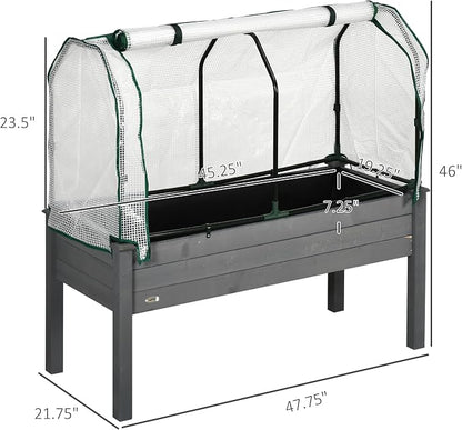 Outsunny Raised Garden Bed with PE Greenhouse Cover Outdoor Elevated Wood Planter Box for Herbs and Vegetables, Use for Patio, Backyard, Balcony, 48 x 22 x 46 inch, Dark Gray