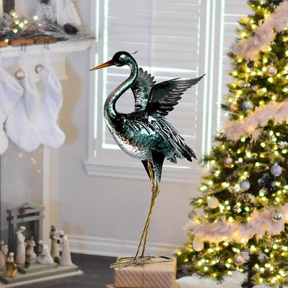 chisheen Crane Garden Statue Metal Heron Outdoor Decor Yard Art Bird Gift | Handcrafted Quality Iron and Handpainted Waterproof Finish