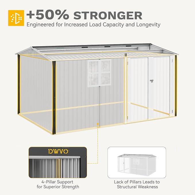 DWVO 12x8ft Metal Outdoor Storage Shed with Window, Lockable Tool Storage Sheds, Oversized Steel Garden Sheds with Sloped Roof for Backyard, Patio, Garage, Lawn, Gray & White