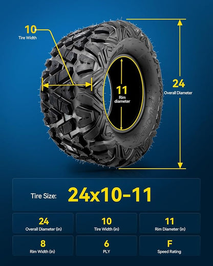 PHILTOP 24x10-11 ATV UTV Tires, 6-Ply Super Mud 24x10-11 ATV All-Terrain Tires for Riding Mowers, Golf Carts, Off-Road,2 Pcs,Tubeless (Z-199)