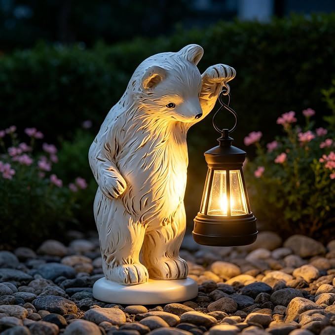 mocosa Solar Garden Statues Bear and LED Lights Birthday Gifts for Women Mom Grandma Solar Outdoor Cat Decor for Outside,Outdoor Solar Lights for Yard, Garden and Patio, Unique Gift for Women