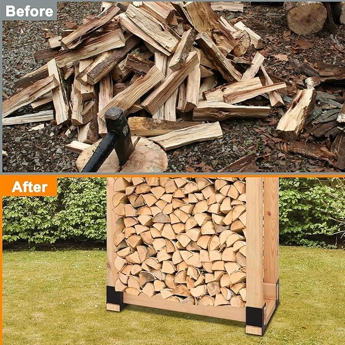 8 Pack Firewood Log Storage Rack Bracket Outdoor, Adjustable Heavy Duty Powder Coated Steel Holder,Fireplace Wood Storage, Log Holder