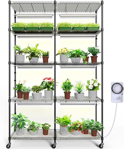 CX1 Plant Stand with Grow Lights for Indoor Plants, 5-Tier Large Tall Metal Plant Shelf with 1.6FT 160W Full Spectrum Plant Lights for Indoor Growing, 47x13.8x70.9IN