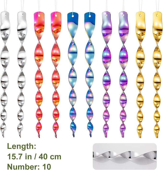 OFFO Large Bird Scarer Rods, 15.7 in (10 PCS) Multicolored Reflective Bird Device Outdoor Bird Scarer to Keep Pigeon and Woodpecker Away from Garden or Yard