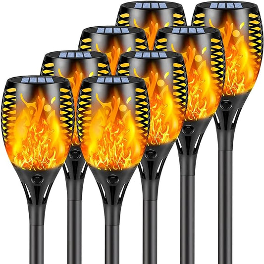Upgraded 8 Pack Super Larger Size Solar Torch Lights with Flickering Flame, Extra Bright Solar Lights Outdoor Waterproof, Solar Flame Lights Outdoor Solar Tiki Torches for Garden Pathway Auto On Off