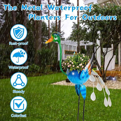 Peacock Decor Planter for Outdoor Plants, Metal Planters with Drainage Peacock Gifts for Women Mother, Garden Planters Decor Peacocks for Outside Patio, Lawn, Yard, Porch