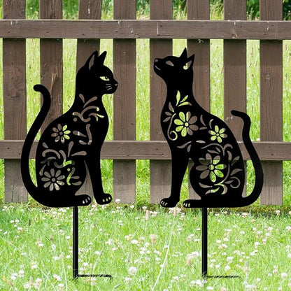 Cat Garden Decor for Outside, Black Cat Metal Decorative Garden Stakes for Yard Art, Patio, Outdoor Decor, Garden Decorations, Lawn Ornaments, Unique Gifts for Cats Lovers (2 Pack)