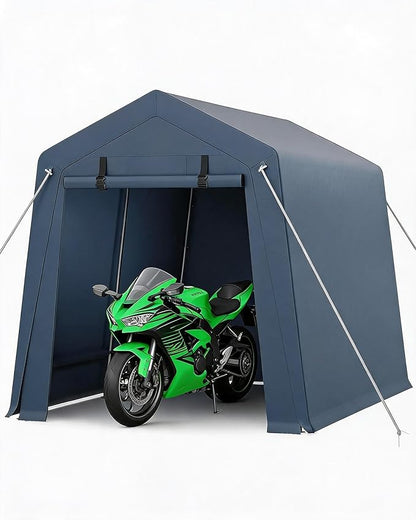 7 x 10 Ft Carport Portable Storage Shed Outdoor Tarp Sheds with Roll-Up Door, Bike Shed ATV Storage Tent for Motorcycle, Car, Garden Tools Grey