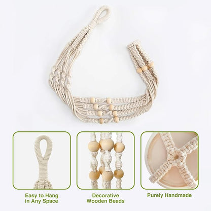 LEWESU Macrame Plant Hanger Indoor Set of 4 with 8 Hooks, Indoor Outdoor Hanging Planter for Plants Holder with Decorative Wood Beads & No Tassels, Boho Home Decor, 35 Inch Ivory (Pots Not Included)