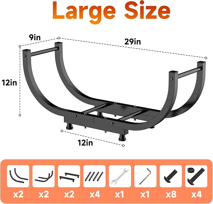 Firewood Rack Outdoor, 29 inch, Indoor Firewood Storage Holder, Log Holders for Firewood, Black