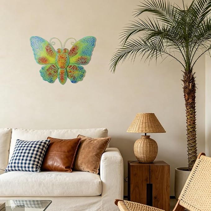 VEWOGARDEN Butterfly Wall Decor, Large Outdoor Metal Hanging Wall Art for Home Outside Patio Garden Fence Decorations, Turquoise