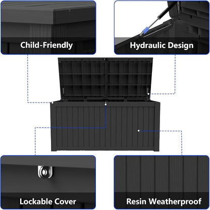 270 Gallon Outdoor Storage Box Resin Deck Box All Weather Waterproof Large Lockable Storage Container Deck Box for Patio Furniture, Garden Tools, Lockable, Black New