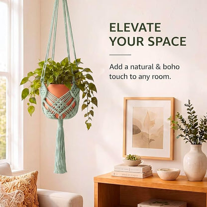Shappy 1 Pack Boho Macrame Plant Hanger, Large Hanging Planter Plant Holder Pot Hanger Hanging Basket Wall Planters, Plants Lover Gift for Indoor Garden (Diamond Knot Macrame,Sage Green)