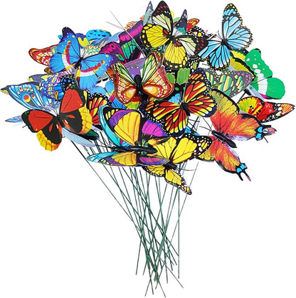 3D Decorative Butterfly Garden Stakes Fake Butterflies Garden Decorations for Yard Patio Lawn Plant Flower Pot Decor, 24 Pcs
