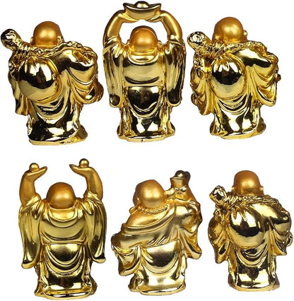 BRABUD Resin Laughing Buddha Figurines 2.5’’Height Gilting Buddha Statue Big 6 Set Gold