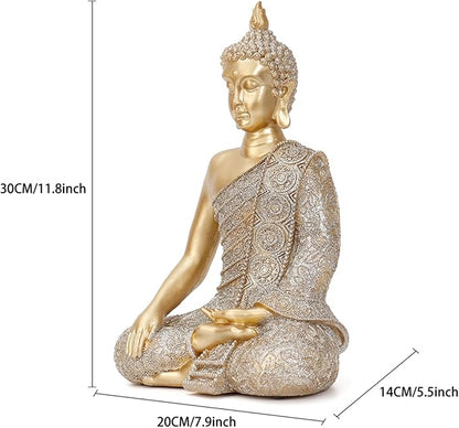 Golden Buddha Figurine - Meditating Seated Buddha Statue - resin Figurine | YOUERDA; Yoga Meditation Room Home Decor, Altar Spiritual Decoration Asia Sculpture for Garden, Patio, Deck, Yard Art