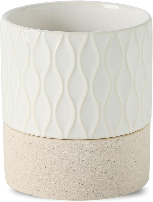 Nihow Ceramic Self Watering Plant Pot for Indoor Plants, 6 Inch,Cream White | Planter with Cotton Wick, Drainage Hole & Water Storage Plus, Cylinder Round Flower Pot, For Succulent/Herbs/Violets