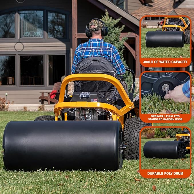 Agri-Fab 45-0606 18" x 36" Tow Behind Poly Lawn Roller 400 lbs weight with water, Poly Drum and Steel Frame, with Plug. Designed for Lawn and Garden Tractors