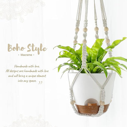 Mkono 7.5 Inch Hanging Planters, Macrame Plant Hangers with Self Watering Plant Pots Indoor Set of 2 Hanging Baskets Flower Pot Holders with Hooks No Tassels for Boho Home Decor, Ivory