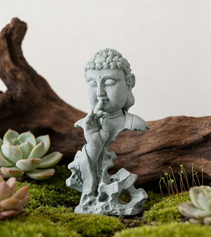 livelyfish Meditating Buddha Statue Zen Garden Statues Sandstone Thinker Buddha Sculpture Figurine for Fish Tank Aquarium Home Decorations, Gift (Fs)