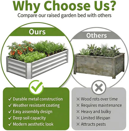 2Packs 4x2x1 FT Galvanized Raised Garden Beds Outdoor, Planter Raised Beds for Gardening, Vegetables, Flowers, Metal Garden Box, Deep Plant Flower pots Outdoor