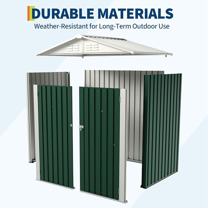 6X4 FT Outdoor Storage Shed, Galvanized Steel Outdoor Storage Shed, 130 Cu Ft Weather Resistant Garden Tool Sheds with Door & Sloped Roof, Multi-Use Shed for Bikes, Ladders