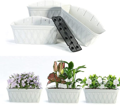 Sungmor 3 Pack Wall Hanging Planters, 16.5 Inch Railing Fence Hanging Flower Pots, Thickened Plastic Water Storage Plant Pot, Indoor Outdoor Garden Balcony Decor, Light Grey Large Plant Basket