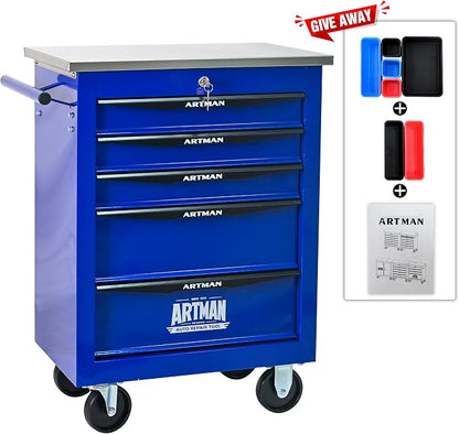 KEIKI 5 Drawers Tool Cart on Wheels,Multifunctional Rolling Tool Chest Tool Storage,Drawers Rolling Tool Trolley Organizer Tool Case for Garage, Warehouse, Workshop, Repair Shop (Blue)