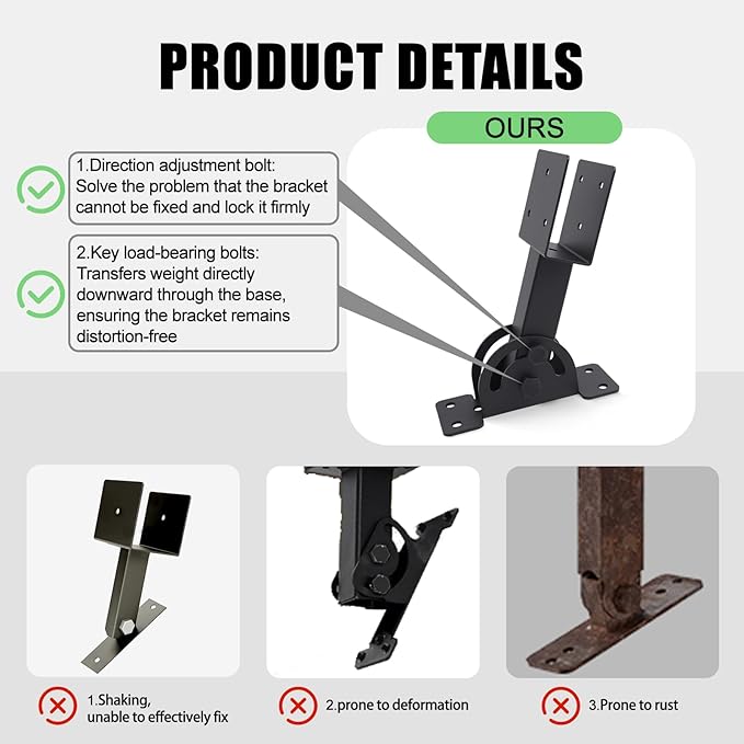 2x4 Heavy Duty Roof Riser Brackets Kit 4 Pcs, Adjustable Angle Pergola Support Brackets Black Powder-Coated Patio Roof Lift Brackets Suitable for Patio Gazebos/Pergolas